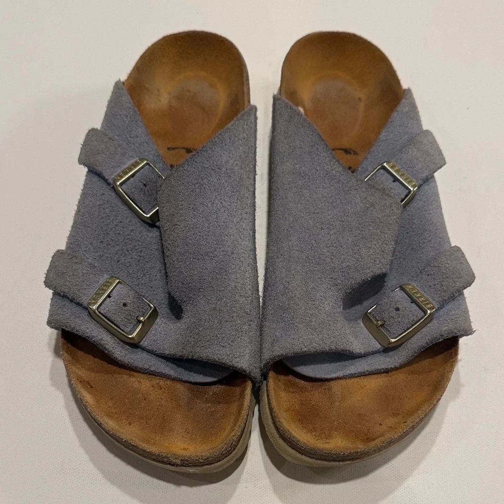 Birkenstock Blue Suede Buckle Sandals
